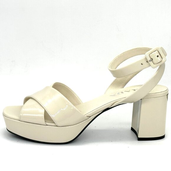 PRADA Triangle Logo Crisscross Platform Ankle Strap Sandals Heels Shoes - Picture 1 of 14
